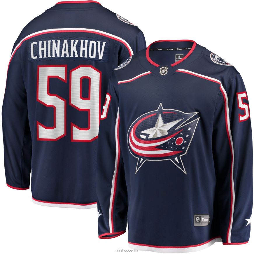 Männer NHL Columbia Blue Jackets Yegor Chinakhov Fanatics-Heim-Trikot für abtrünnige Spieler in Marineblau Kleidung BF680T1870