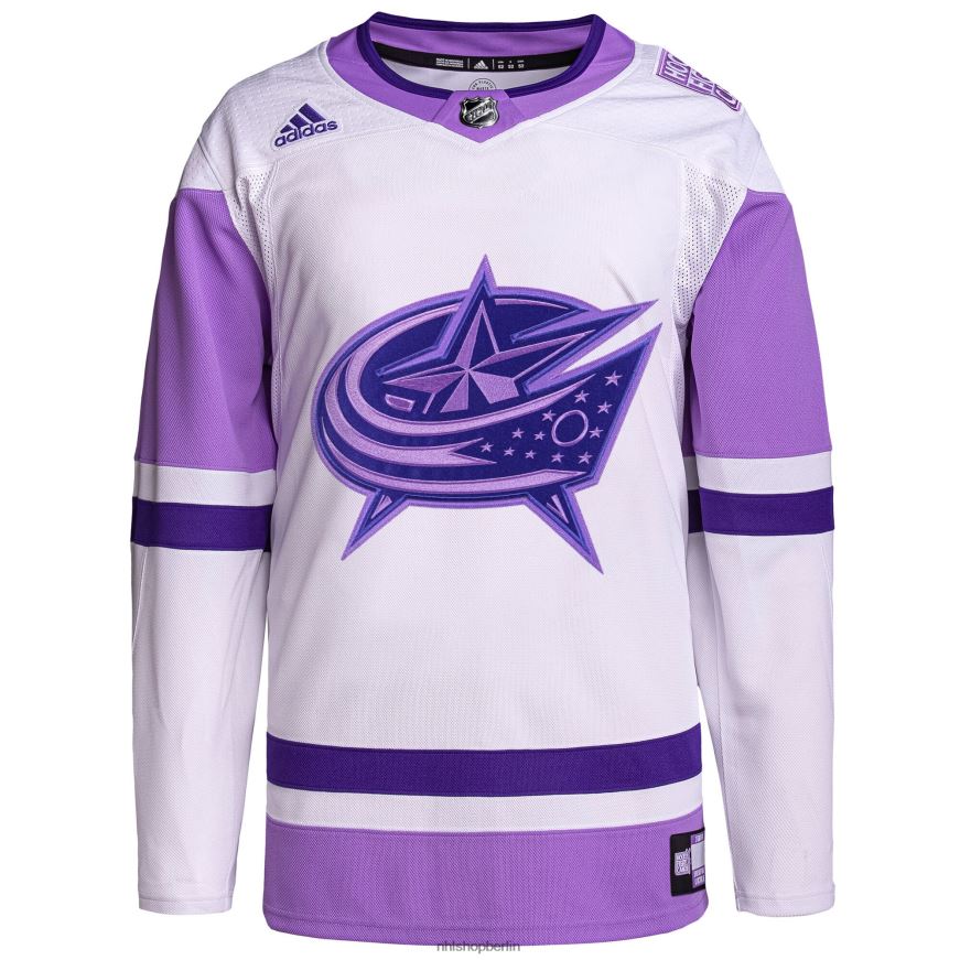 Männer NHL Columbus Blue Jacken adidas weiß/lila Hockey bekämpft Krebs Primegreen authentisches individuelles Trikot Kleidung BF680T2088