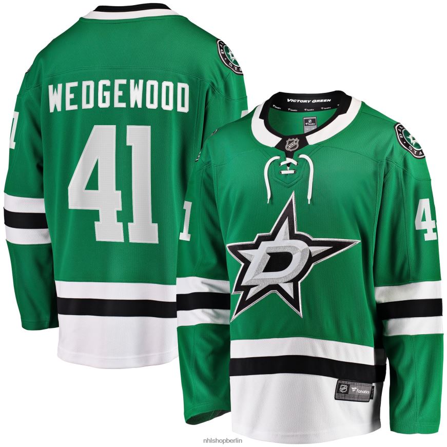 Männer NHL Dallas Stars Scott Wedgewood Fanatics-Heimtrikot mit Kelly Green-Logo für Breakaway-Spieler Kleidung BF680T1829