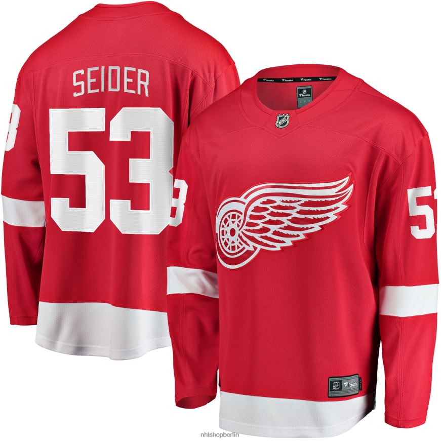 Männer NHL Detroit Red Wings Moritz Seider Fanatics-gebrandetes rotes Home-Breakaway-Spielertrikot Kleidung BF680T125