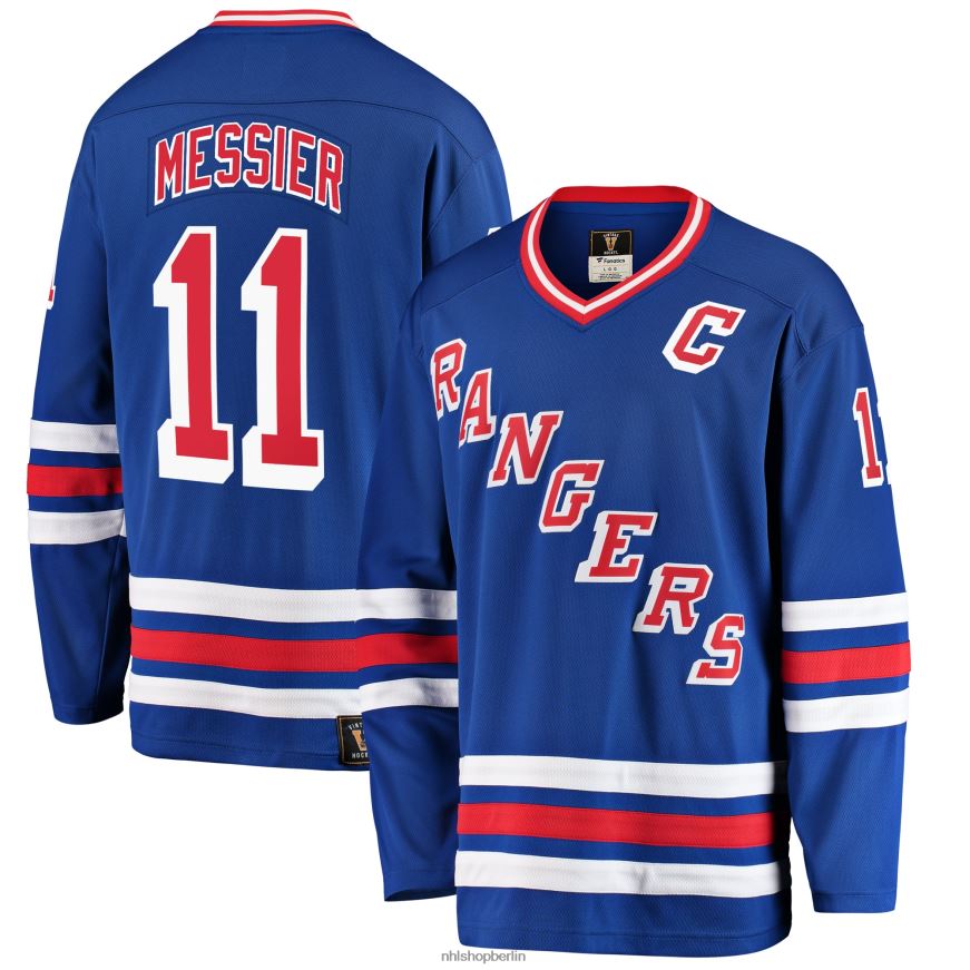 Männer NHL Die New York Rangers markieren das blaue Premier-Breakaway-Trikot für ausgeschiedene Spieler mit der Marke Messier Fanatics Kleidung BF680T70