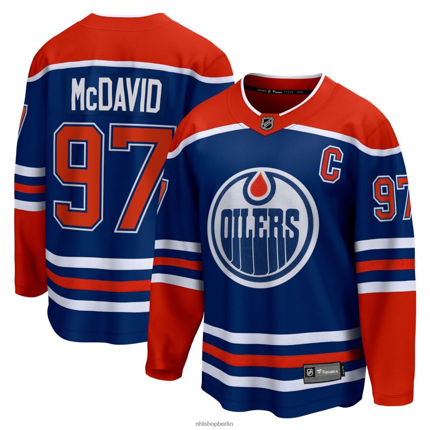 Männer NHL Edmonton Oilers Connor McDavid Fanatics-Trikot für Premier-Breakaway-Spieler mit königlichem Home-Logo Kleidung BF680T954