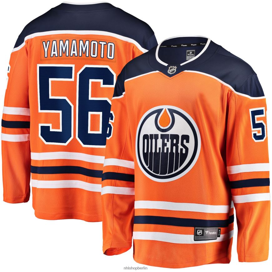 Männer NHL Edmonton Oilers Kailer Yamamoto Fanatics-gebrandetes orangefarbenes Home-Breakaway-Spielertrikot Kleidung BF680T1466