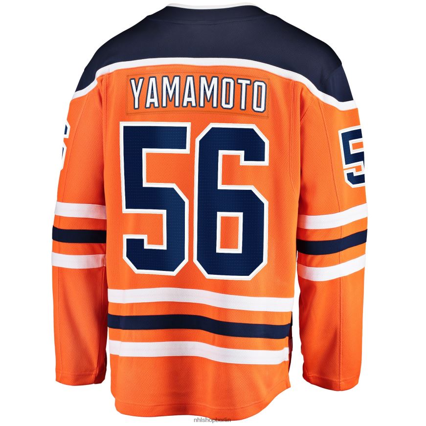 Männer NHL Edmonton Oilers Kailer Yamamoto Fanatics-gebrandetes orangefarbenes Home-Breakaway-Spielertrikot Kleidung BF680T1466