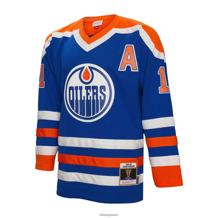 Männer NHL Edmonton Oilers Mark Messier Mitchell  Ness Royal 1986 Blue Line Spielertrikot Kleidung BF680T579