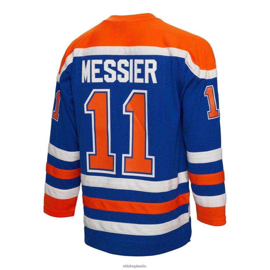 Männer NHL Edmonton Oilers Mark Messier Mitchell  Ness Royal 1986 Blue Line Spielertrikot Kleidung BF680T579