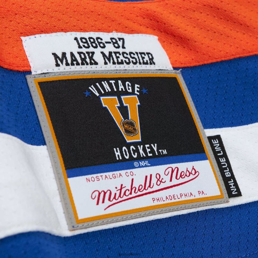 Männer NHL Edmonton Oilers Mark Messier Mitchell  Ness Royal 1986 Blue Line Spielertrikot Kleidung BF680T579