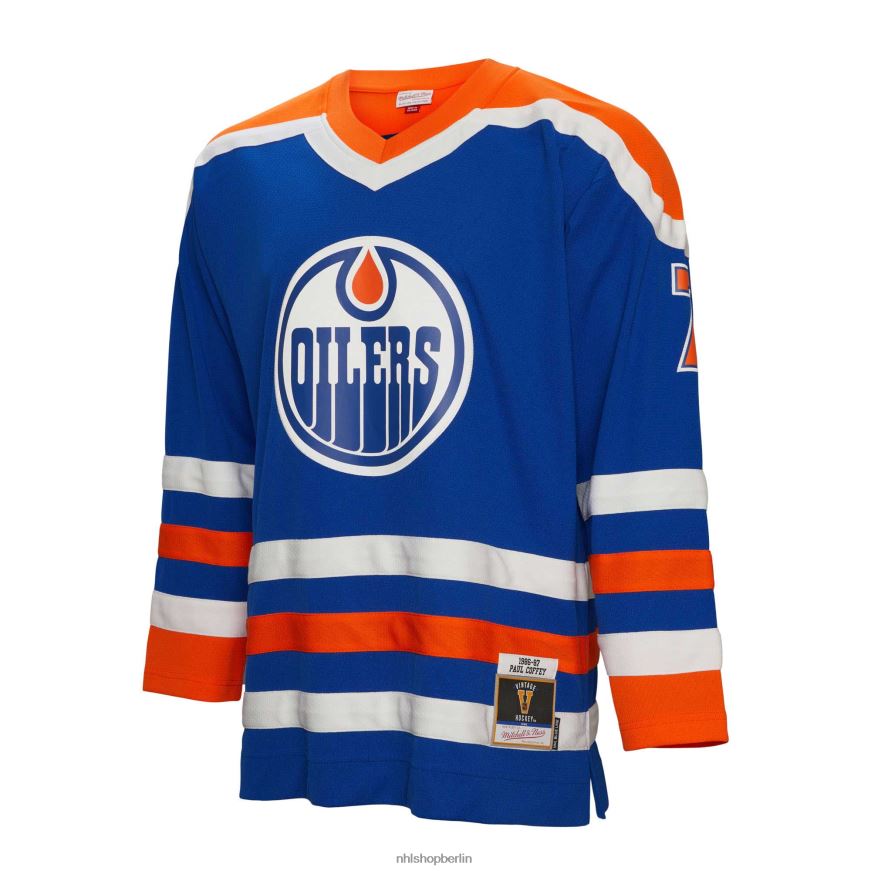 Männer NHL Edmonton Oilers Paul Coffey Mitchell  Ness Royal 1986 Blue Line Player-Trikot Kleidung BF680T1463