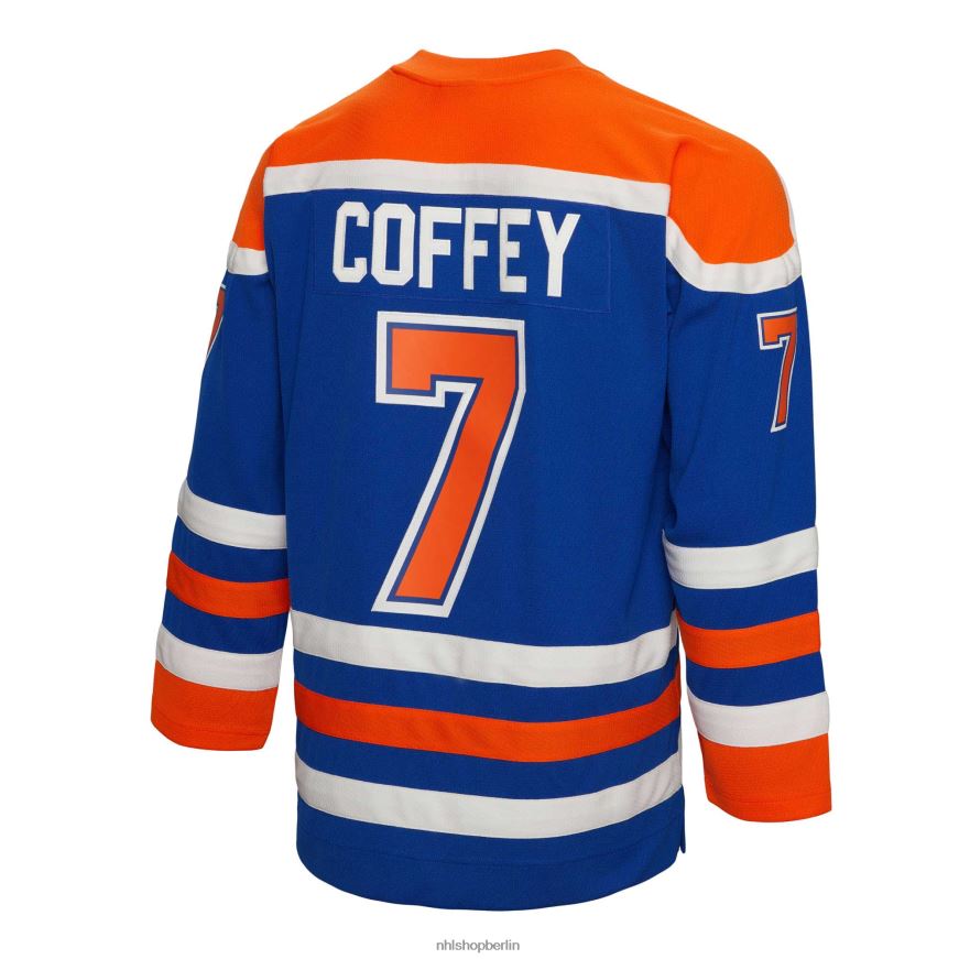 Männer NHL Edmonton Oilers Paul Coffey Mitchell  Ness Royal 1986 Blue Line Player-Trikot Kleidung BF680T1463