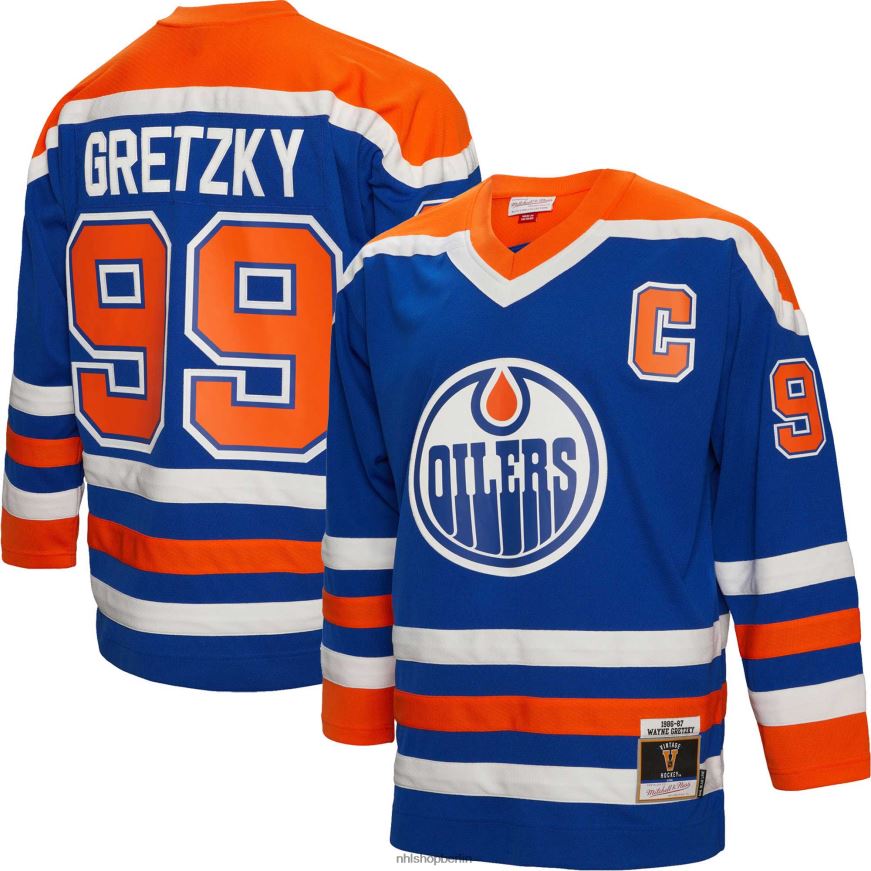 Männer NHL Edmonton Oilers Wayne Gretzky Mitchell  Ness Royal 1986 Blue Line Player-Trikot Kleidung BF680T135