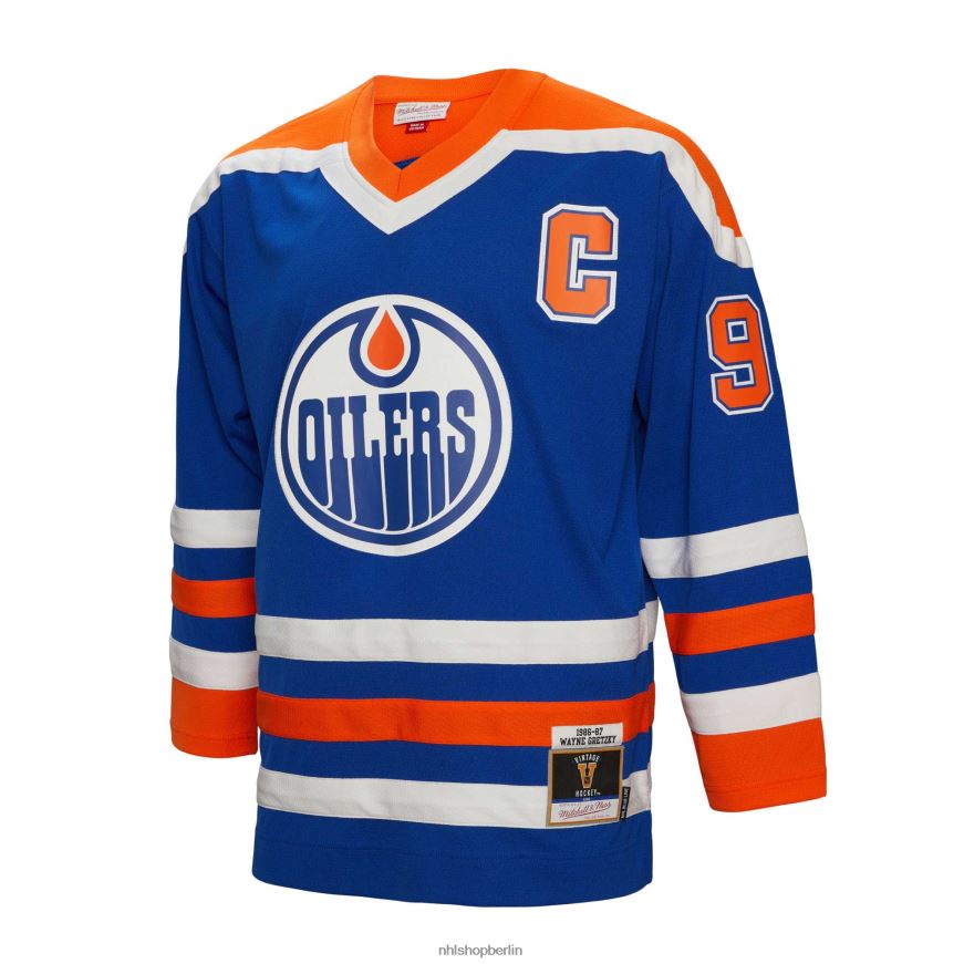 Männer NHL Edmonton Oilers Wayne Gretzky Mitchell  Ness Royal 1986 Blue Line Player-Trikot Kleidung BF680T135