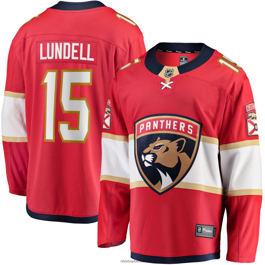 Männer NHL Florida Panthers Anton Lundell Fanatics-gebrandetes rotes Home-Breakaway-Spielertrikot Kleidung BF680T1993