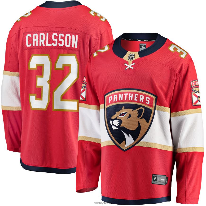 Männer NHL Florida Panthers Lucas Carlsson Fanatics-gebrandetes rotes Heim-Ausreißer-Spielertrikot Kleidung BF680T2357