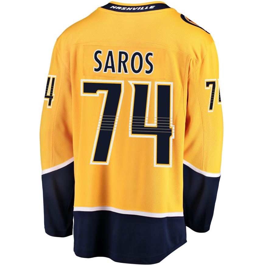 Männer NHL Goldenes Breakaway-Spielertrikot der Nashville Predators Juuse Saros mit Fanatics-Logo Kleidung BF680T466