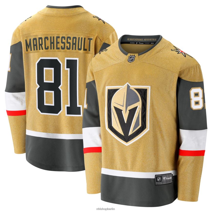 Männer NHL Goldenes Heim-Breakaway-Trikot der Vegas Golden Knights mit Jonathan Marchessault Fanatics-Logo Kleidung BF680T1231