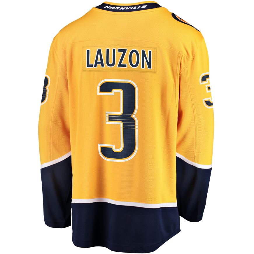 Männer NHL Goldenes Home-Breakaway-Spielertrikot der Nashville Predators mit Fanatics-Logo von Jeremy Lauzon Kleidung BF680T2407