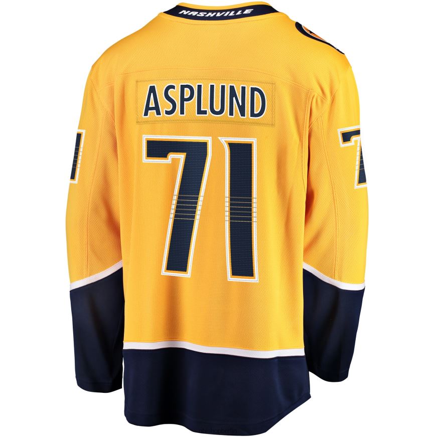 Männer NHL Goldenes Home-Breakaway-Trikot der Nashville Predators mit Fanatics-Logo von Rasmus Asplund Kleidung BF680T1915