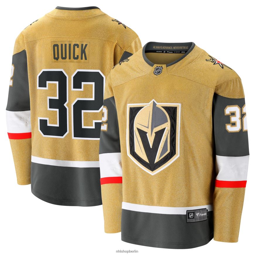 Männer NHL Goldenes Home-Breakaway-Trikot der Vegas Golden Knights mit Jonathan Quick Fanatics-Logo Kleidung BF680T1436