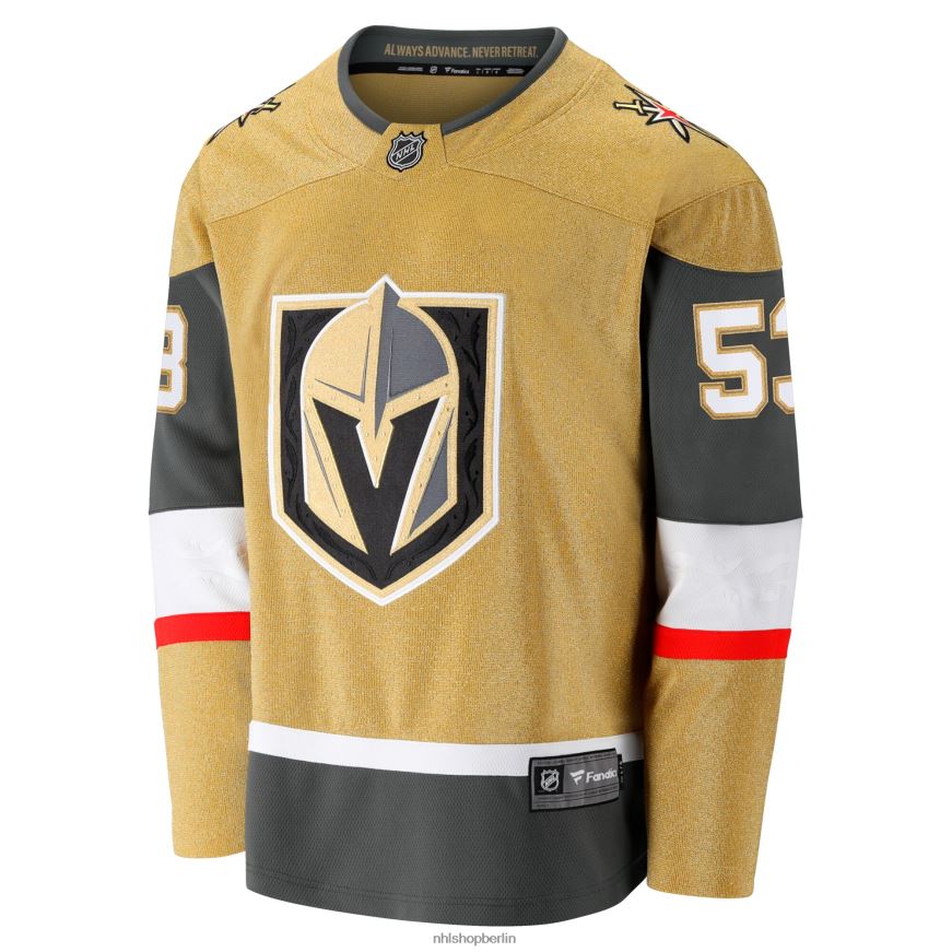 Männer NHL Goldenes Home-Breakaway-Trikot der Vegas Golden Knights mit Teddy-Blueger-Fanatiker-Logo Kleidung BF680T1515