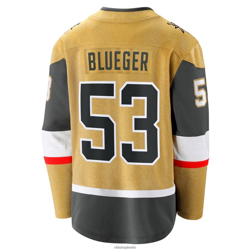 Männer NHL Goldenes Home-Breakaway-Trikot der Vegas Golden Knights mit Teddy-Blueger-Fanatiker-Logo Kleidung BF680T1515