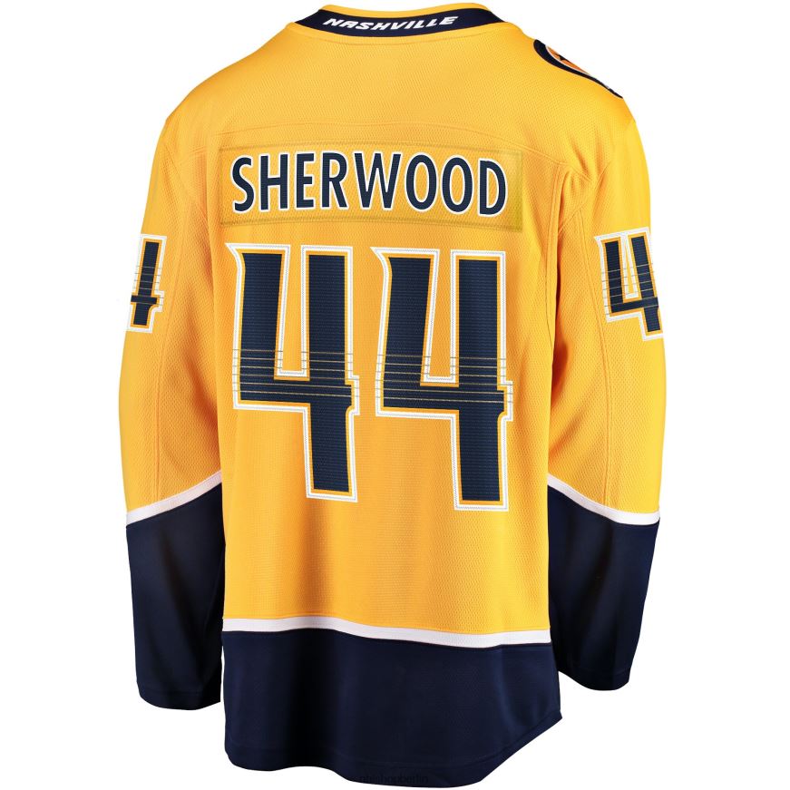 Männer NHL Goldfarbenes Home-Breakaway-Spielertrikot der Nashville Predators Kiefer Sherwood Fanatics Kleidung BF680T1946