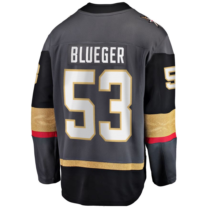 Männer NHL Graues Breakaway-Heimtrikot der Vegas Golden Knights mit Teddy-Blueger-Fanatiker-Logo Kleidung BF680T2033