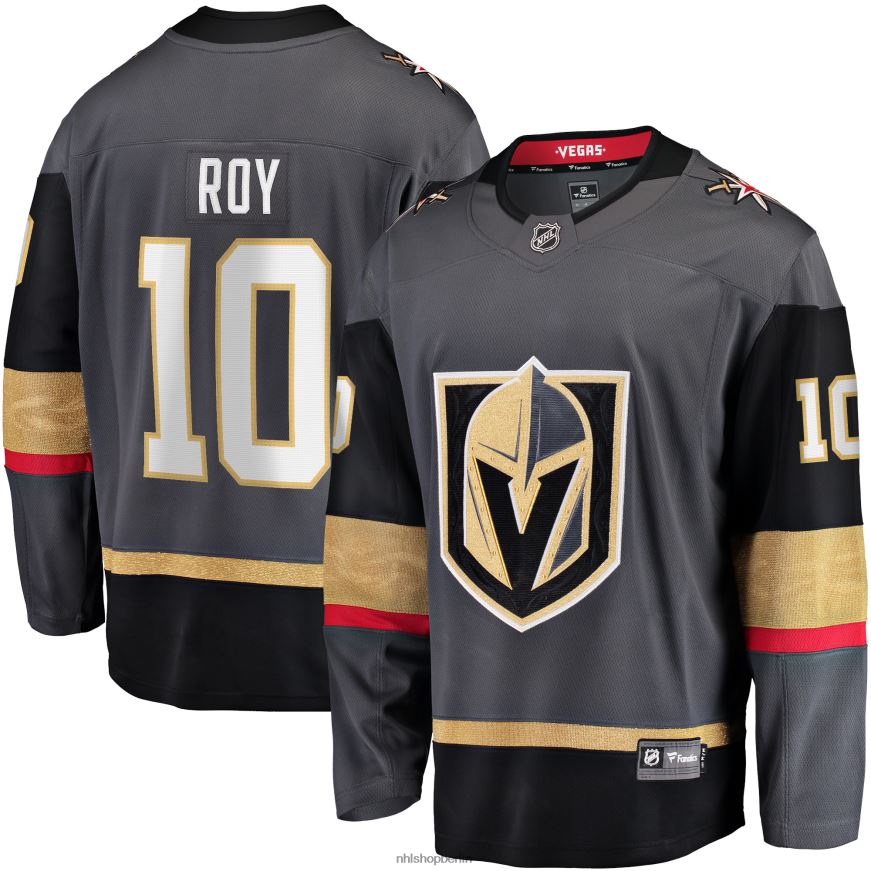 Männer NHL Graues Heim-Ausreißer-Spielertrikot der Vegas Golden Knights mit Nicolas-Roy-Fanatiker-Logo Kleidung BF680T1676