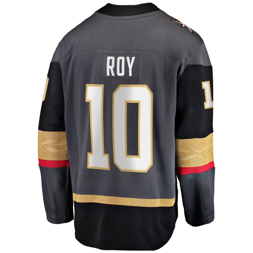 Männer NHL Graues Heim-Ausreißer-Spielertrikot der Vegas Golden Knights mit Nicolas-Roy-Fanatiker-Logo Kleidung BF680T1676