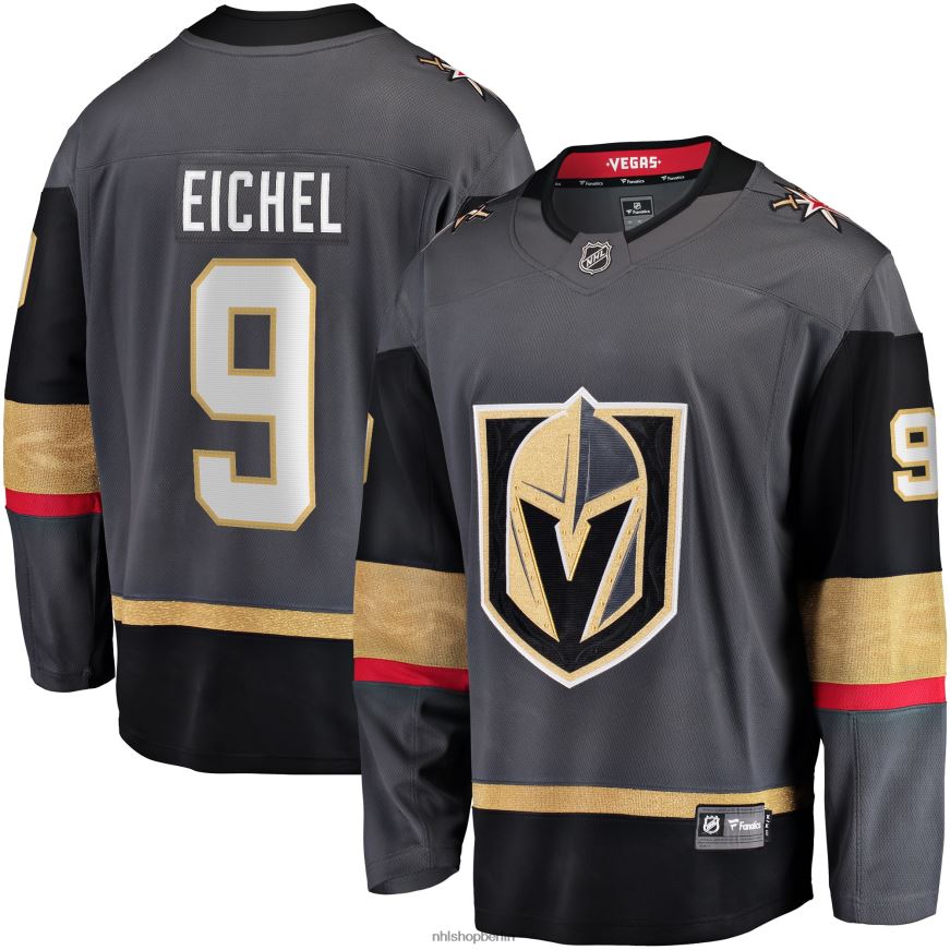 Männer NHL Graues alternatives Breakaway-Spielertrikot der Vegas Golden Knights mit Fanatics-Logo von Jack Eichel Kleidung BF680T414