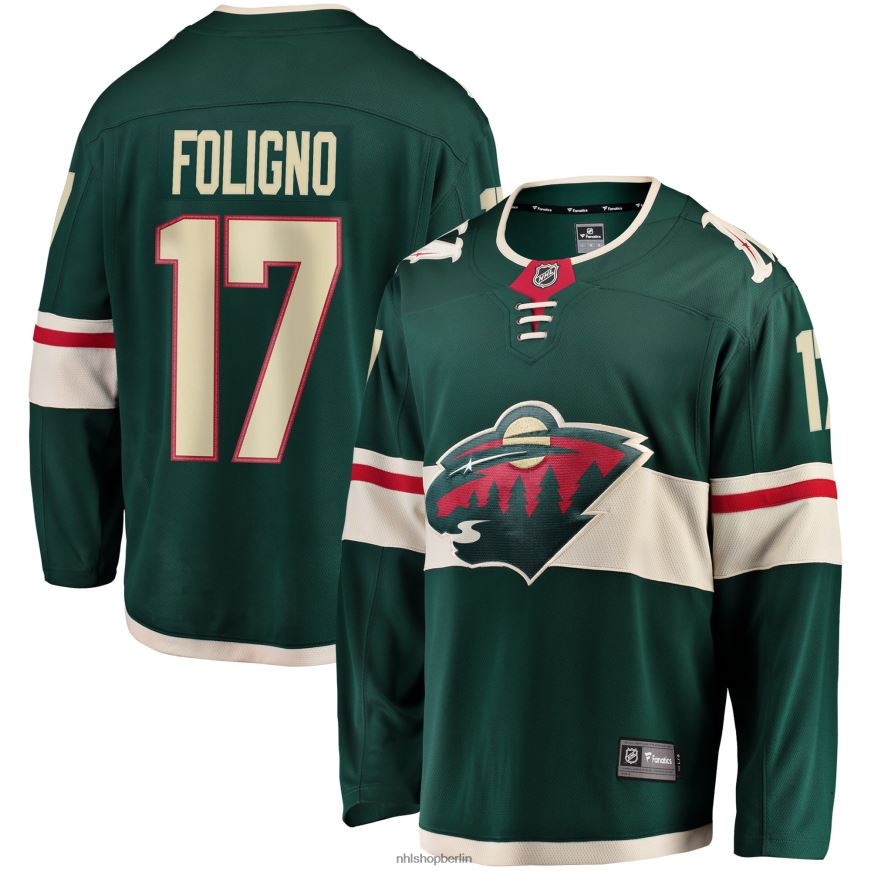 Männer NHL Grünes Breakaway-Trikot mit Fanatics-Logo von Minnesota Wild Marcus Foligno Kleidung BF680T472