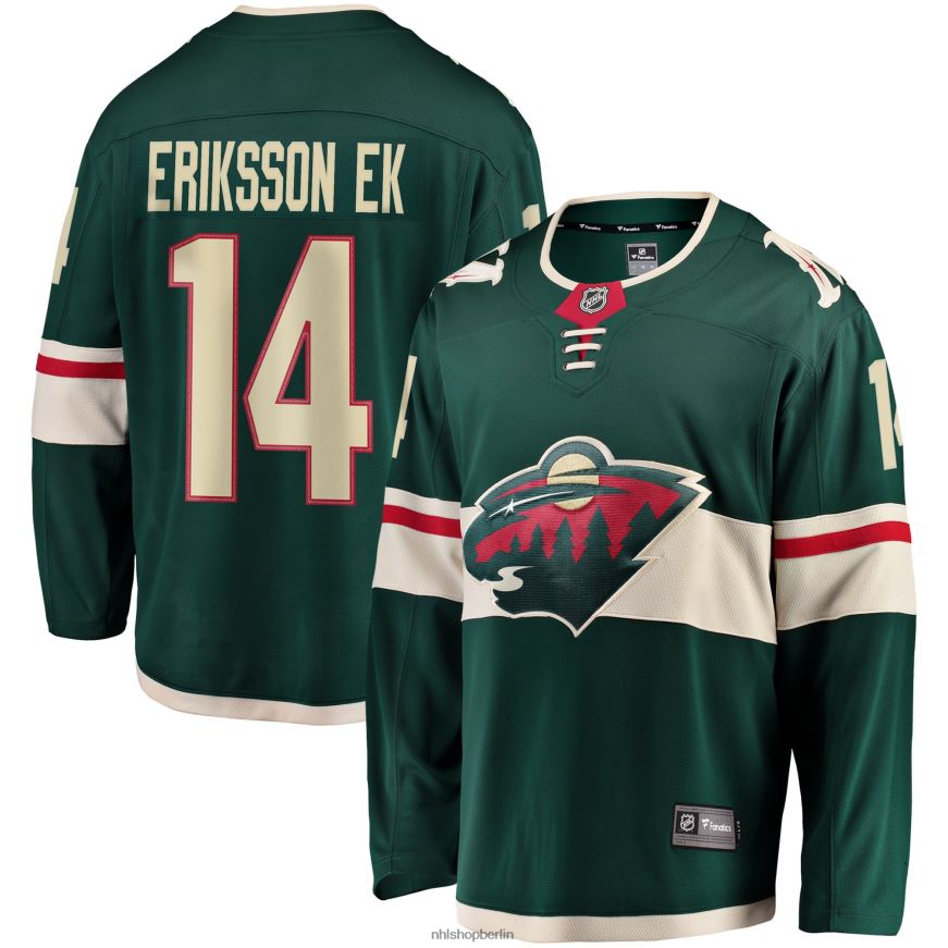 Männer NHL Grünes Breakaway-Trikot mit Minnesota-Wild-Joel-Eriksson-EK-Fanatiker-Logo Kleidung BF680T769