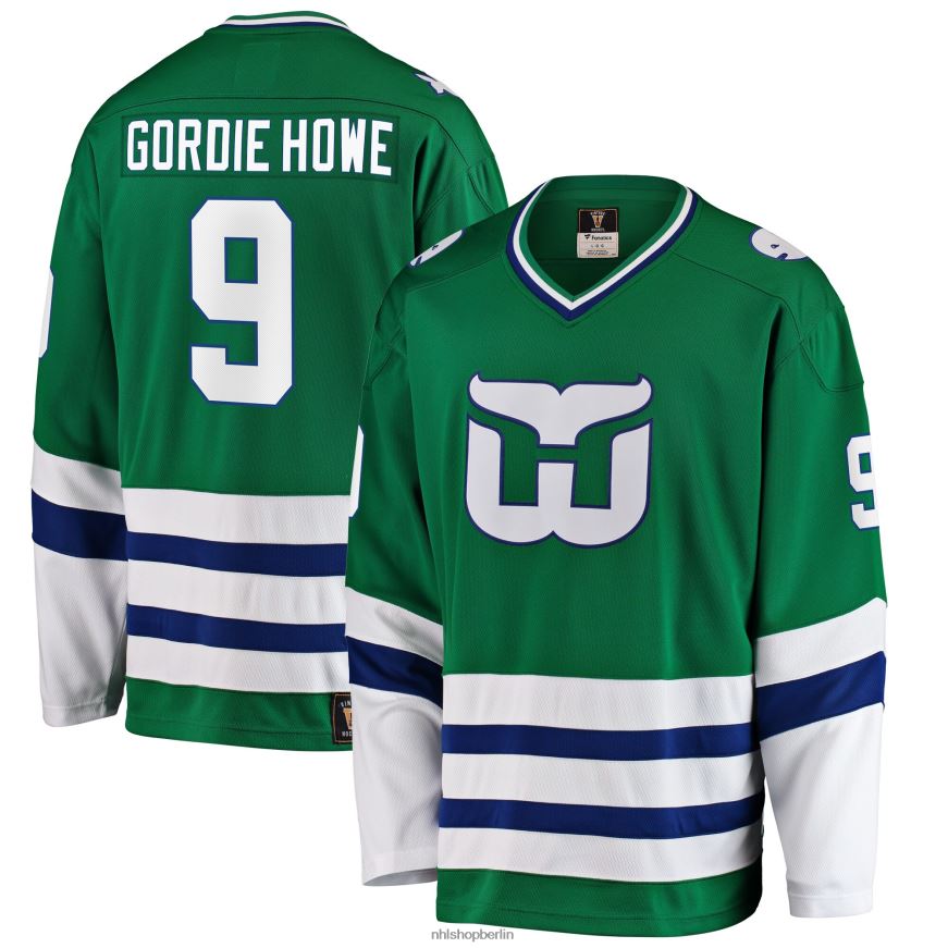 Männer NHL Hartford Whalers Gordie Howe Fanatics gebrandetes grünes Premier Breakaway-Spielertrikot im Ruhestand Kleidung BF680T308