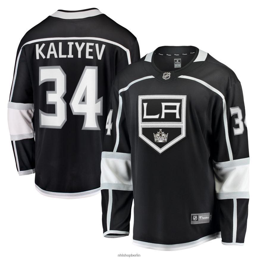 Männer NHL Los Angeles Kings Arthur Kaliyev Fanatics-gebrandetes schwarzes Heimtrikot für Ausreißer Kleidung BF680T1454