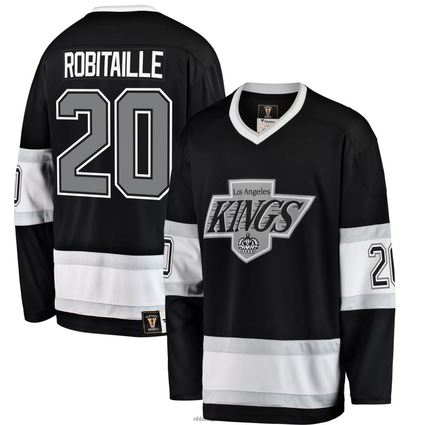 Männer NHL Los Angeles Kings Luc Robitaille Fanatics gebrandetes schwarzes Premier Breakaway-Spielertrikot im Ruhestand Kleidung BF680T317