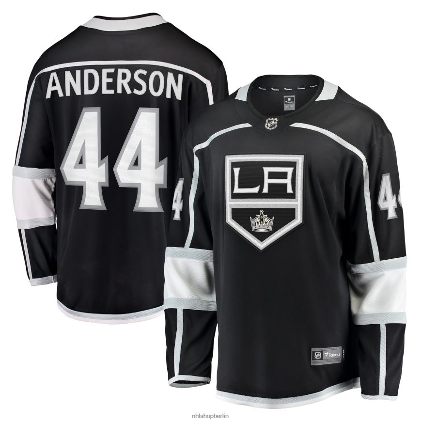 Männer NHL Los Angeles Kings Mikey Anderson Fanatics-gebrandetes schwarzes Heim-Ausreißer-Spielertrikot Kleidung BF680T1227