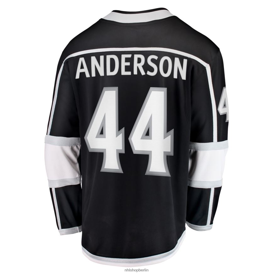 Männer NHL Los Angeles Kings Mikey Anderson Fanatics-gebrandetes schwarzes Heim-Ausreißer-Spielertrikot Kleidung BF680T1227