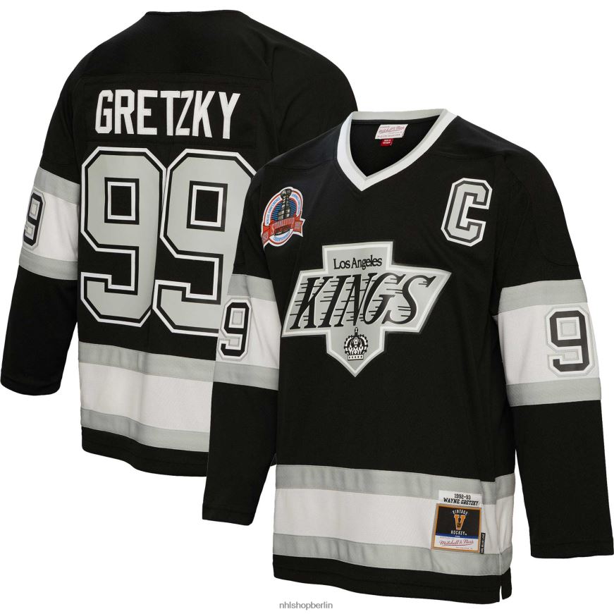 Männer NHL Los Angeles Kings Wayne Gretzky Mitchell  Ness schwarzes 1992 Blue Line Player-Trikot Kleidung BF680T142