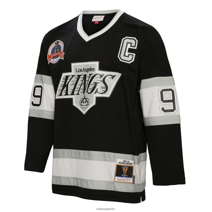 Männer NHL Los Angeles Kings Wayne Gretzky Mitchell  Ness schwarzes 1992 Blue Line Player-Trikot Kleidung BF680T142