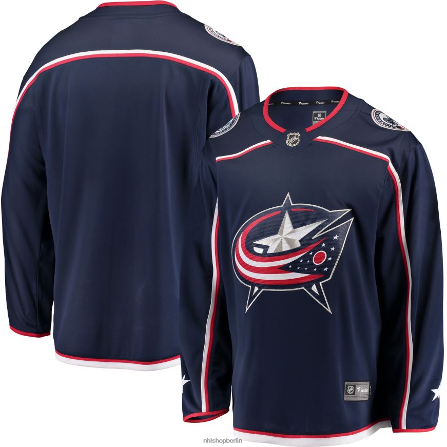 Männer NHL Marineblaues Breakaway-Heimtrikot mit Fanatics-Logo von Columbus Blue Jackets Kleidung BF680T376