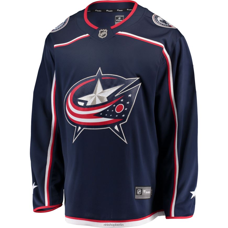 Männer NHL Marineblaues Breakaway-Heimtrikot mit Fanatics-Logo von Columbus Blue Jackets Kleidung BF680T376