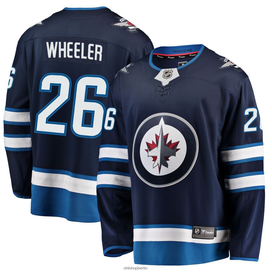 Männer NHL Marineblaues Breakaway-Replika-Trikot der Winnipeg Jets mit Blake Wheeler Fanatics-Logo Kleidung BF680T1519