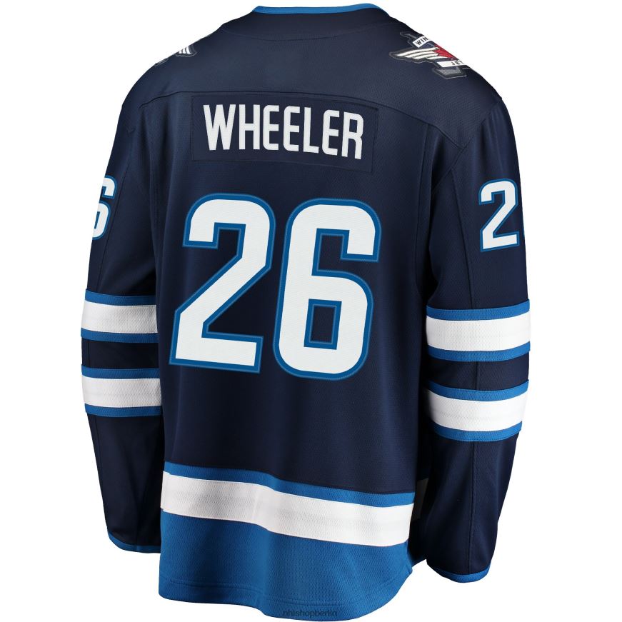 Männer NHL Marineblaues Breakaway-Replika-Trikot der Winnipeg Jets mit Blake Wheeler Fanatics-Logo Kleidung BF680T1519