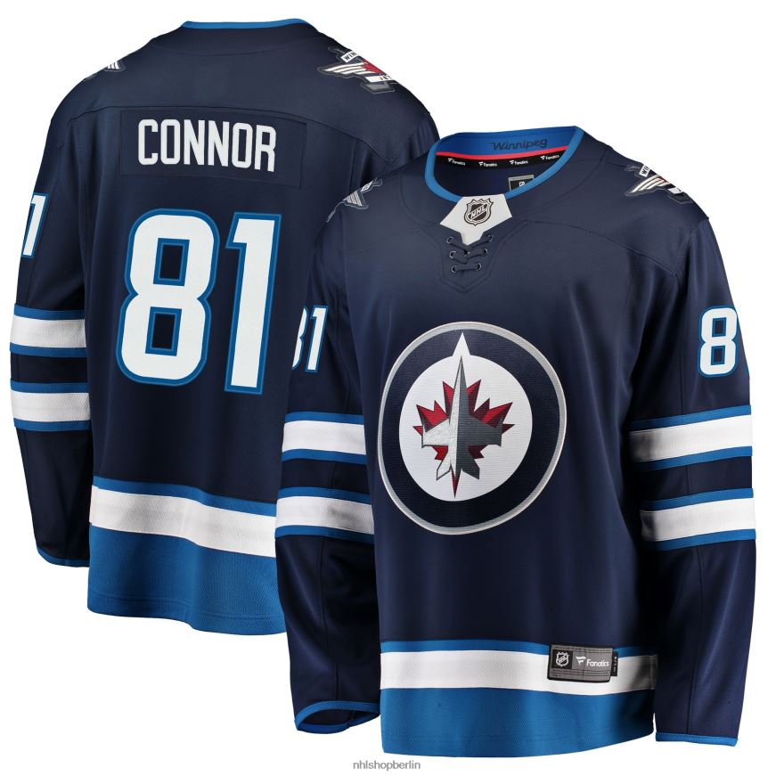 Männer NHL Marineblaues Breakaway-Replika-Trikot der Winnipeg Jets mit Kyle Connor Fanatics-Logo Kleidung BF680T1621