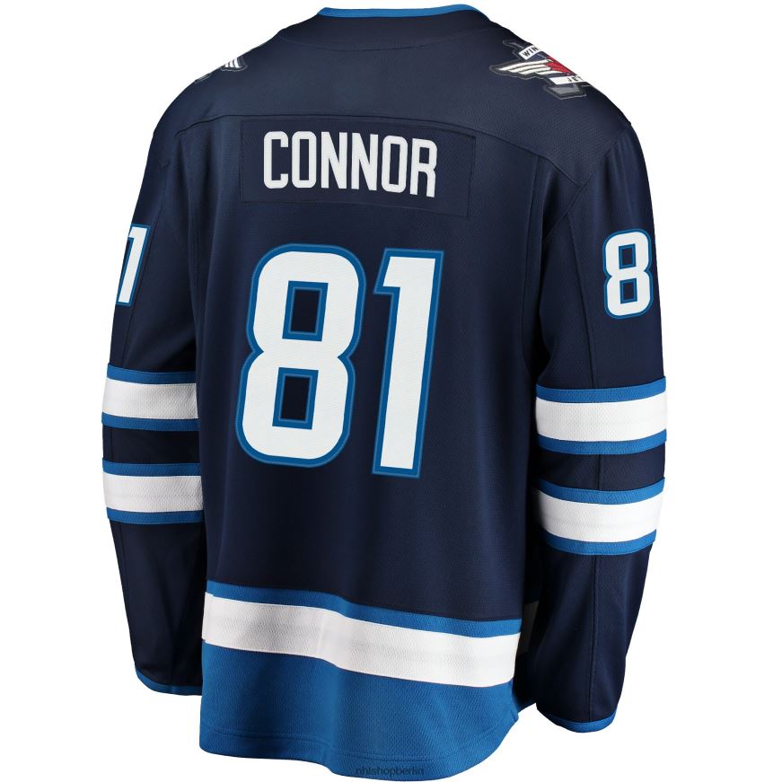 Männer NHL Marineblaues Breakaway-Replika-Trikot der Winnipeg Jets mit Kyle Connor Fanatics-Logo Kleidung BF680T1621