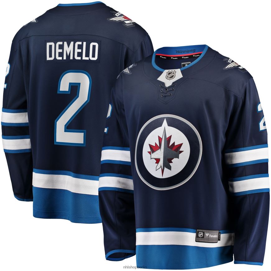 Männer NHL Marineblaues Breakaway-Spielertrikot der Winnipeg Jets mit Dylan Demelo Fanatics-Logo Kleidung BF680T2045