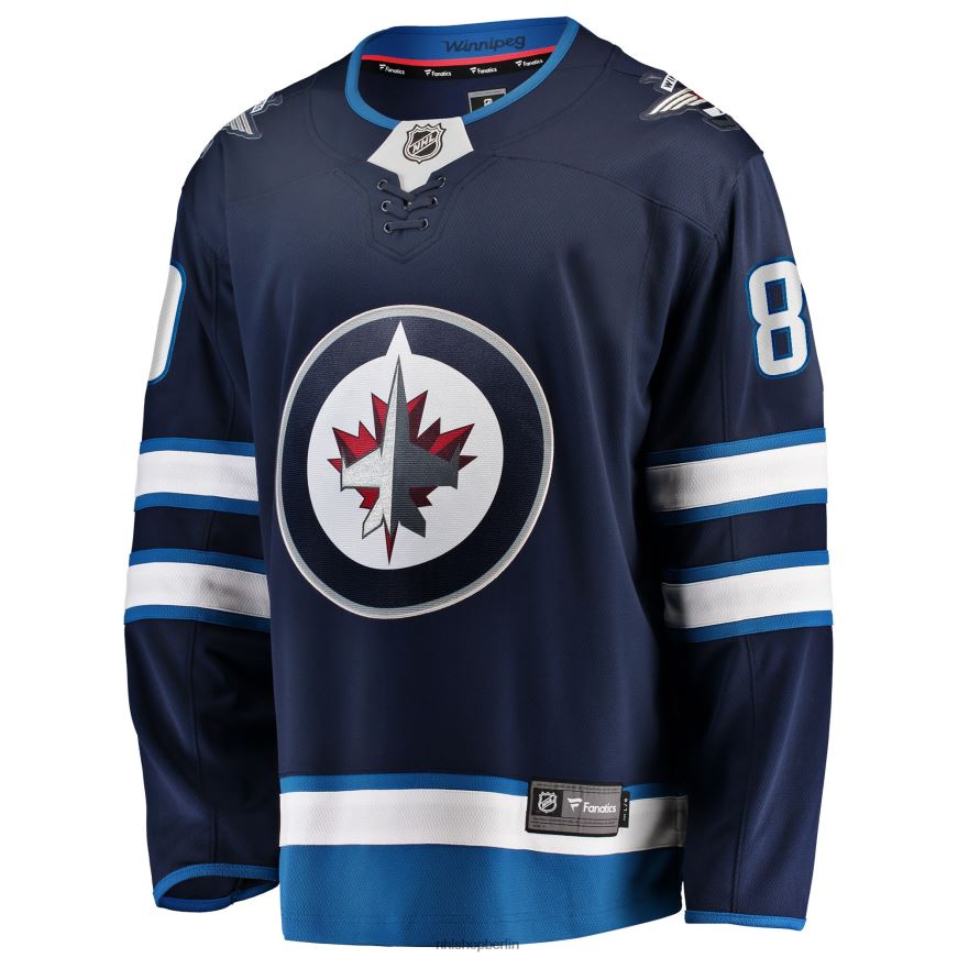 Männer NHL Marineblaues Breakaway-Spielertrikot der Winnipeg Jets mit Pierre-Luc-Dubois-Fanatiker-Logo Kleidung BF680T1478