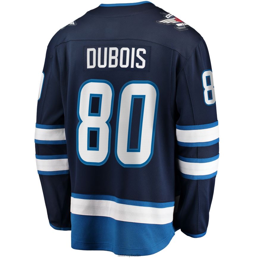 Männer NHL Marineblaues Breakaway-Spielertrikot der Winnipeg Jets mit Pierre-Luc-Dubois-Fanatiker-Logo Kleidung BF680T1478