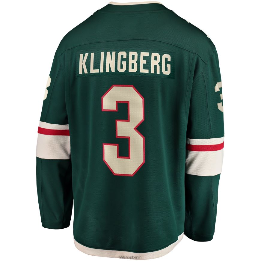 Männer NHL Minnesota Wild John Klingberg Fanatics-gebrandetes grünes Breakaway-Heimtrikot Kleidung BF680T1332