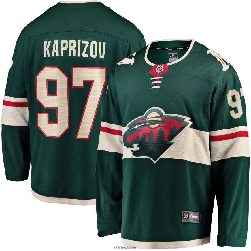 Männer NHL Minnesota Wild Kirill Kaprizov Fanatics-gebrandetes grünes Home-Premier-Breakaway-Spielertrikot Kleidung BF680T17