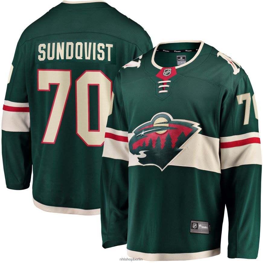 Männer NHL Minnesota Wild Oskar Sundqvist Fanatics-gebrandetes grünes Breakaway-Heimtrikot Kleidung BF680T1531